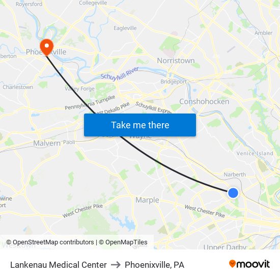 Lankenau Medical Center to Phoenixville, PA map