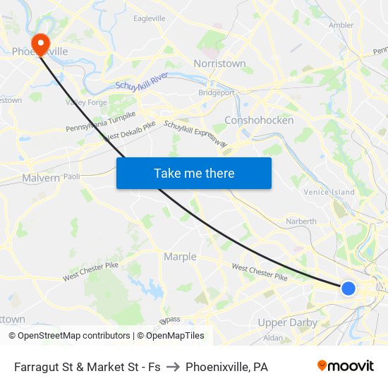 Farragut St & Market St - Fs to Phoenixville, PA map