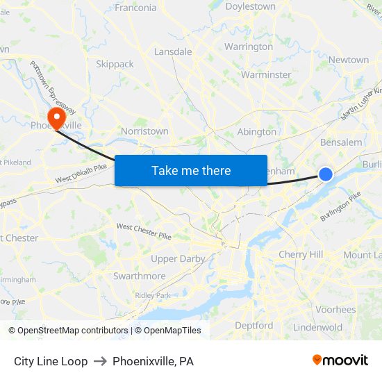 City Line Loop to Phoenixville, PA map
