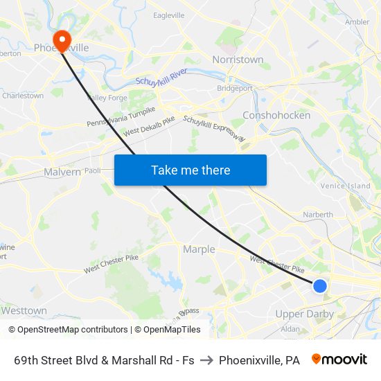 69th Street Blvd & Marshall Rd - Fs to Phoenixville, PA map