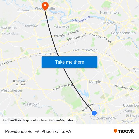 Providence Rd to Phoenixville, PA map