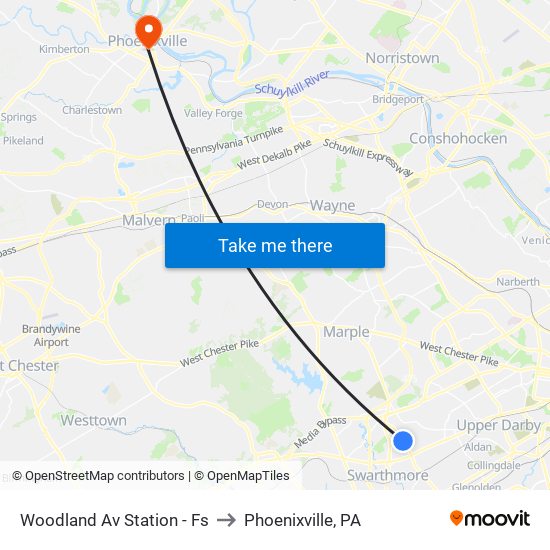 Woodland Av Station - Fs to Phoenixville, PA map