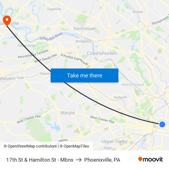 17th St & Hamilton St - Mbns to Phoenixville, PA map