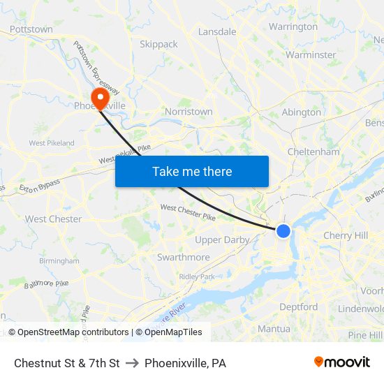 Chestnut St & 7th St to Phoenixville, PA map