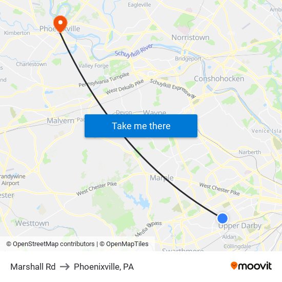 Marshall Rd to Phoenixville, PA map