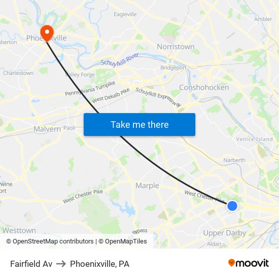 Fairfield Av to Phoenixville, PA map