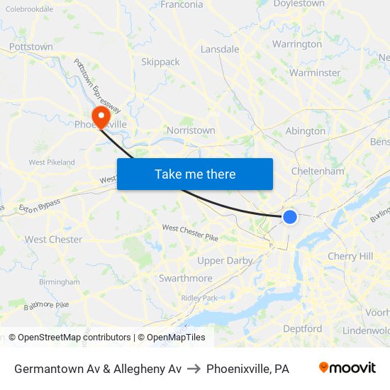 Germantown Av & Allegheny Av to Phoenixville, PA map