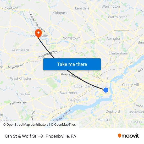 8th St & Wolf St to Phoenixville, PA map