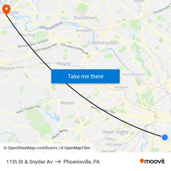 11th St & Snyder Av to Phoenixville, PA map