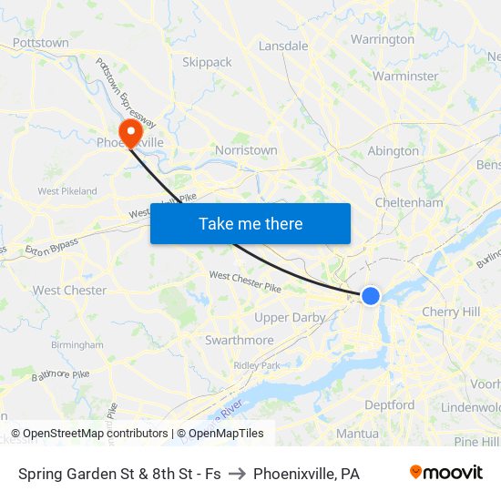 Spring Garden St & 8th St - Fs to Phoenixville, PA map