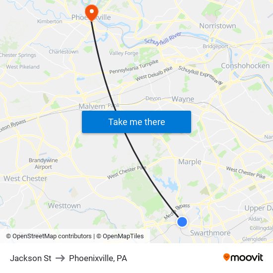 Jackson St to Phoenixville, PA map
