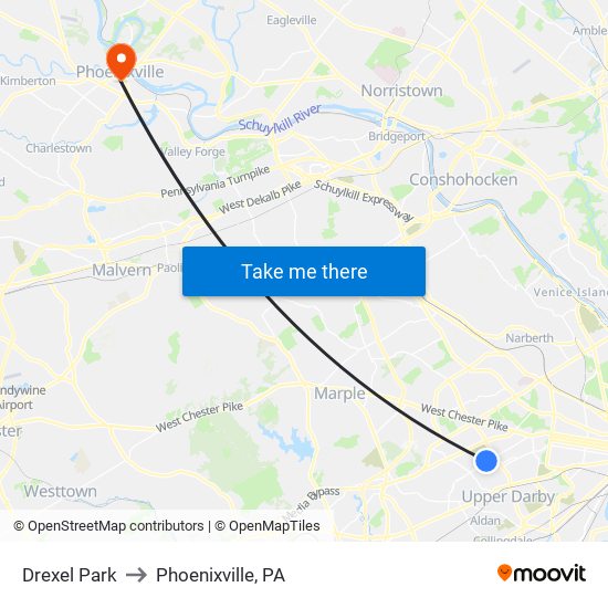Drexel Park to Phoenixville, PA map