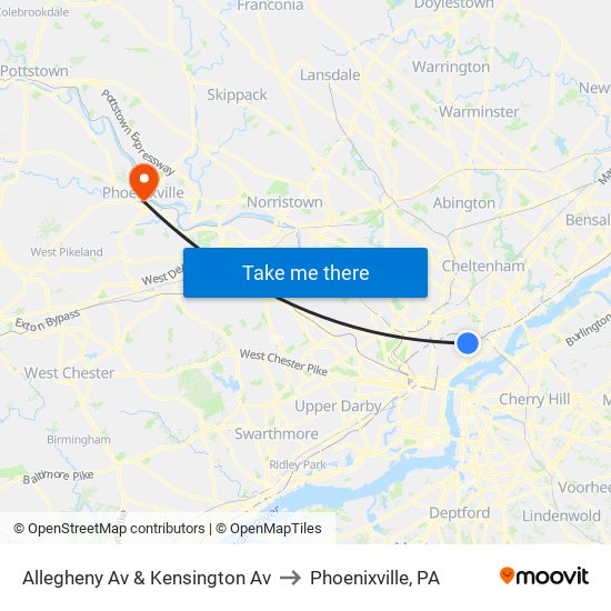 Allegheny Av & Kensington Av to Phoenixville, PA map