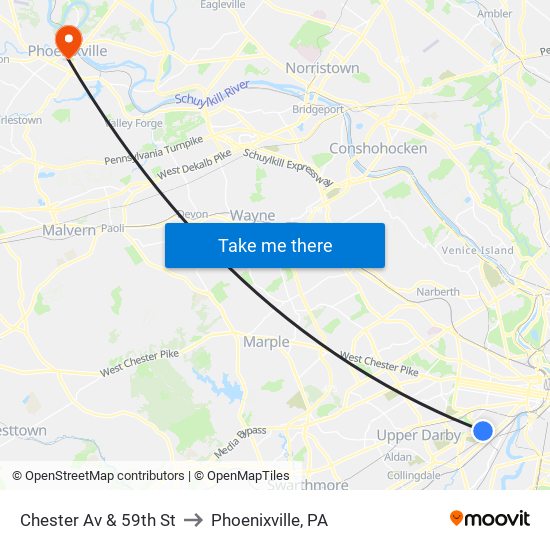 Chester Av & 59th St to Phoenixville, PA map