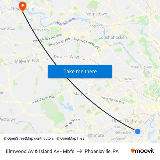 Elmwood Av & Island Av - Mbfs to Phoenixville, PA map