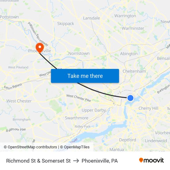 Richmond St & Somerset St to Phoenixville, PA map