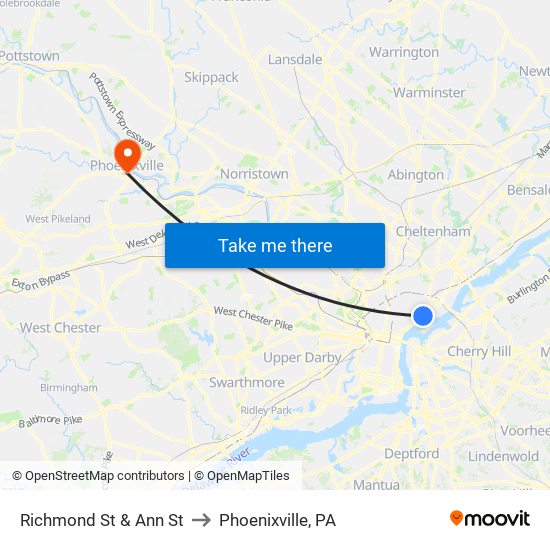 Richmond St & Ann St to Phoenixville, PA map