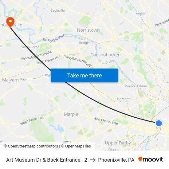 Art Museum Dr & Back Entrance - 2 to Phoenixville, PA map