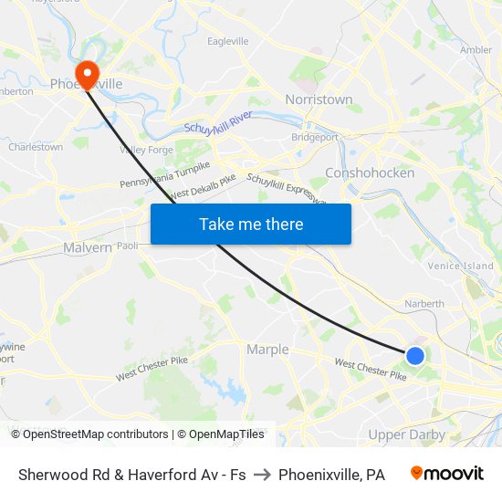 Sherwood Rd & Haverford Av - Fs to Phoenixville, PA map