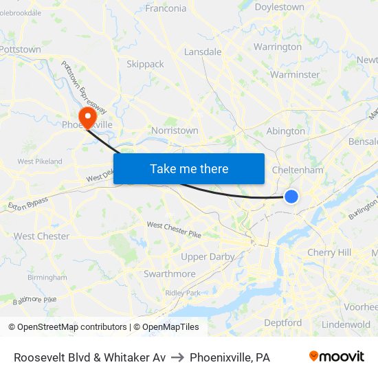 Roosevelt Blvd & Whitaker Av to Phoenixville, PA map
