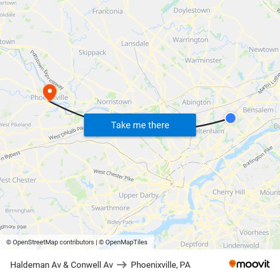 Haldeman Av & Conwell Av to Phoenixville, PA map