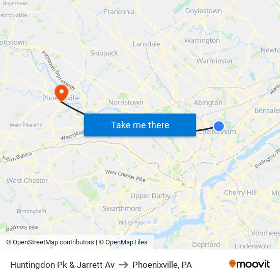 Huntingdon Pk & Jarrett Av to Phoenixville, PA map