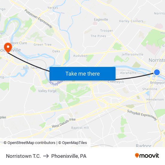 Norristown T.C. to Phoenixville, PA map