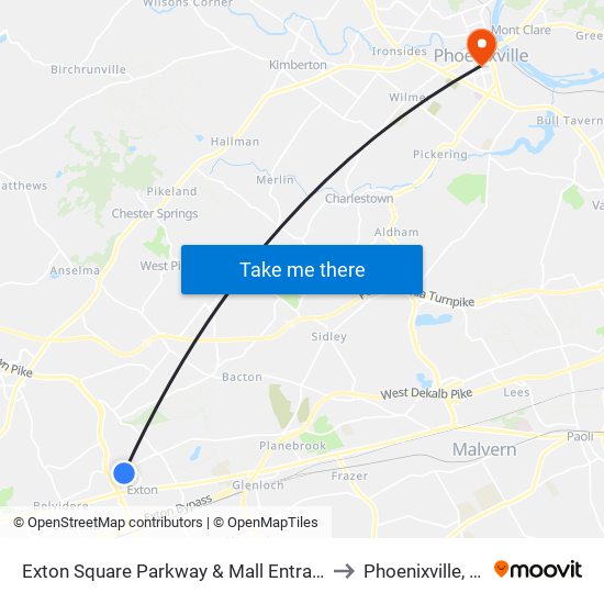 Exton Square Parkway & Mall Entrance to Phoenixville, PA map