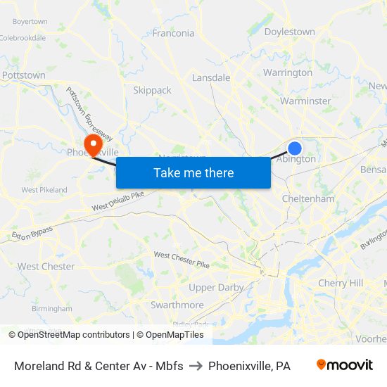 Moreland Rd & Center Av - Mbfs to Phoenixville, PA map