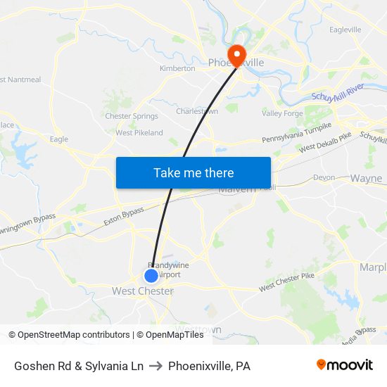 Goshen Rd & Sylvania Ln to Phoenixville, PA map