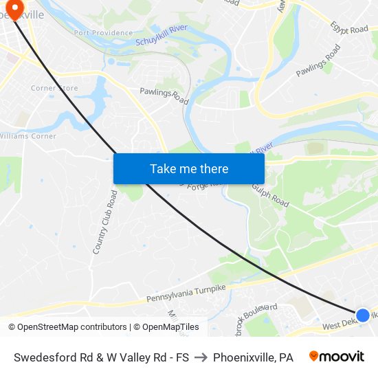 Swedesford Rd & W Valley Rd - FS to Phoenixville, PA map