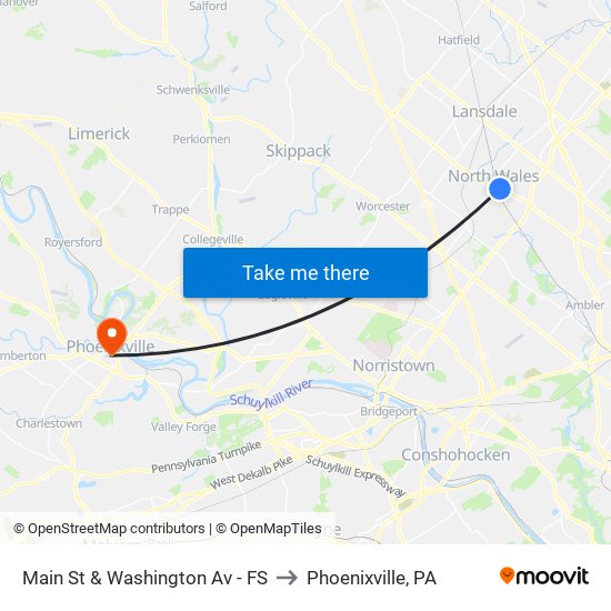 Main St & Washington Av - FS to Phoenixville, PA map