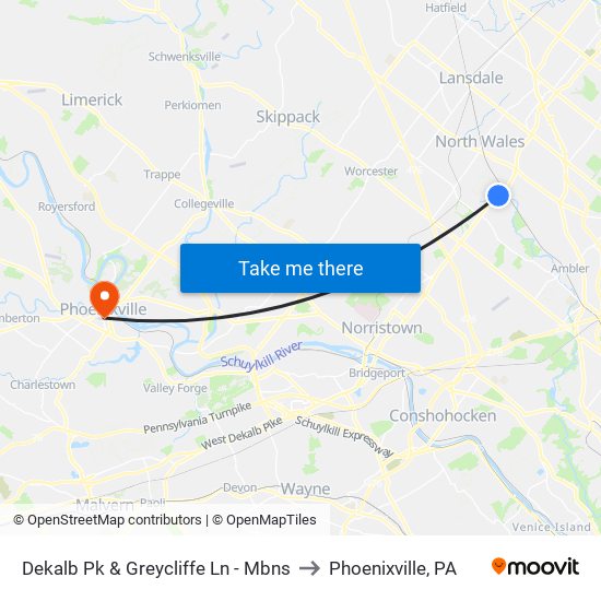 Dekalb Pk & Greycliffe Ln - Mbns to Phoenixville, PA map