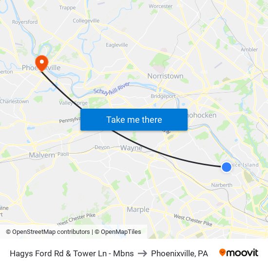 Hagys Ford Rd & Tower Ln - Mbns to Phoenixville, PA map