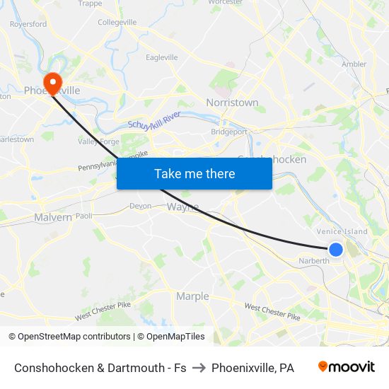 Conshohocken & Dartmouth - Fs to Phoenixville, PA map