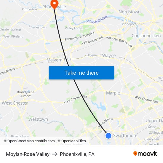 Moylan-Rose Valley to Phoenixville, PA map
