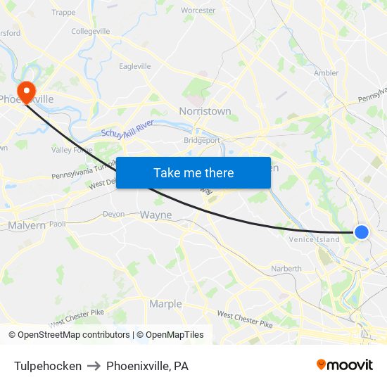 Tulpehocken to Phoenixville, PA map