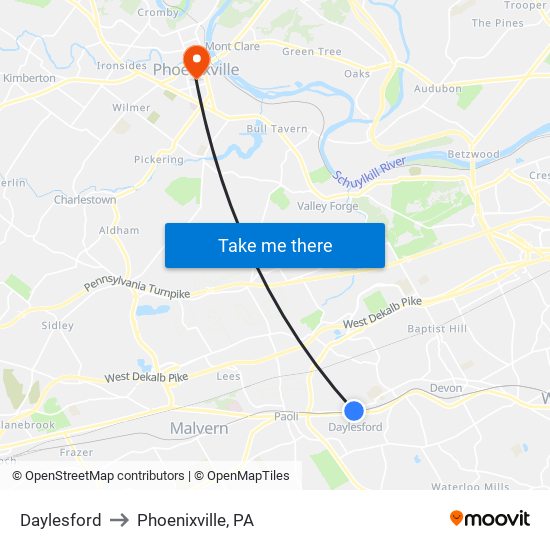 Daylesford to Phoenixville, PA map