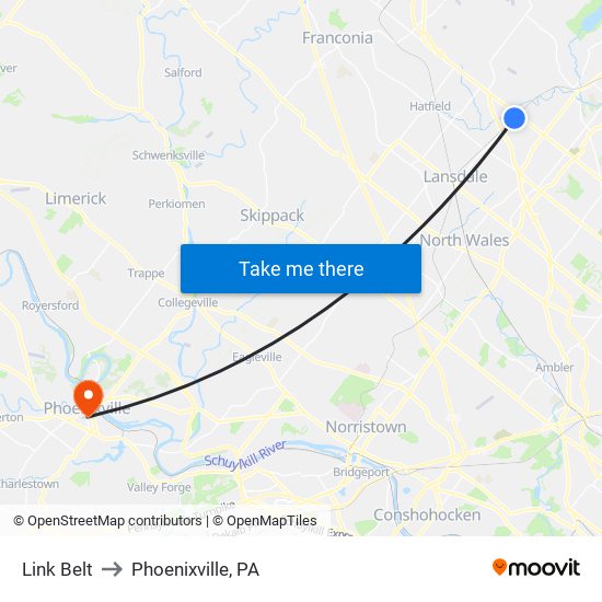 Link Belt to Phoenixville, PA map