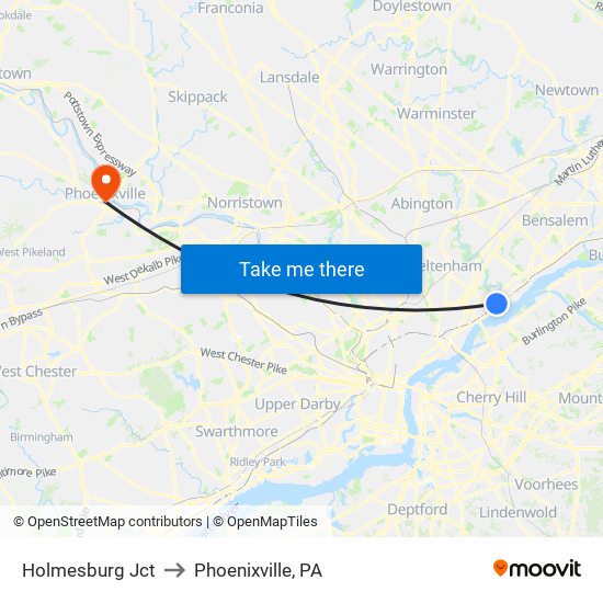 Holmesburg Jct to Phoenixville, PA map