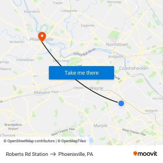 Roberts Rd Station to Phoenixville, PA map