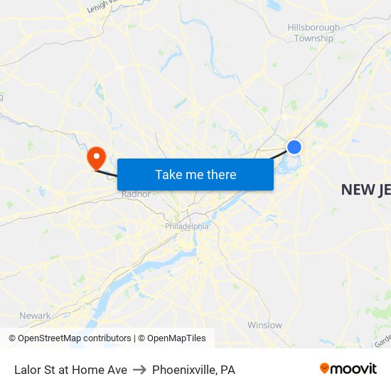 Lalor St at Home Ave to Phoenixville, PA map