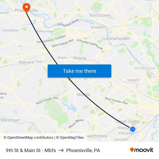 9th St & Main St - Mbfs to Phoenixville, PA map