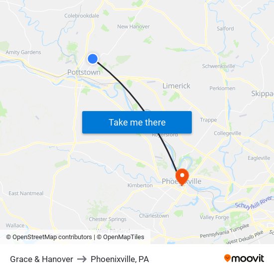 Grace & Hanover to Phoenixville, PA map