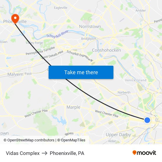 Vidas Complex to Phoenixville, PA map