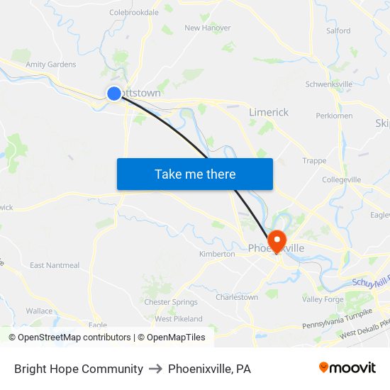 Bright Hope Community to Phoenixville, PA map