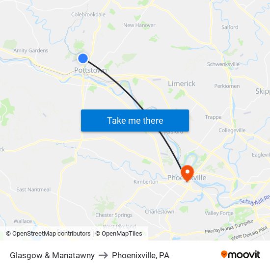 Glasgow & Manatawny to Phoenixville, PA map