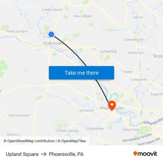 Upland Square to Phoenixville, PA map
