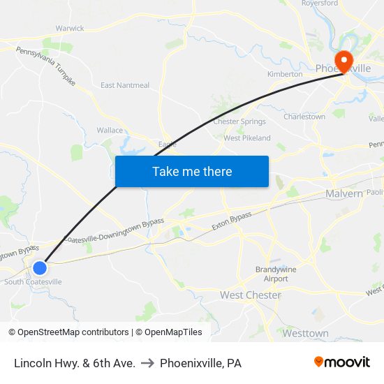 Lincoln Hwy. & 6th Ave. to Phoenixville, PA map