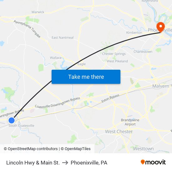 Lincoln Hwy & Main St. to Phoenixville, PA map